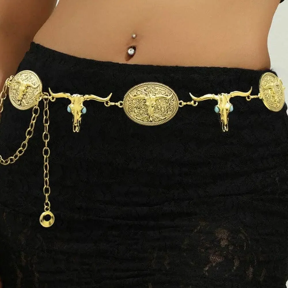 Gold Concho Cowgirl Steer Waist Chain